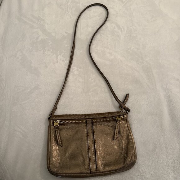 Fossil Erin Small Top Zip Metallic Bronze Rose Gold Crossbody Purse Shoulder Bag - Picture 10 of 10